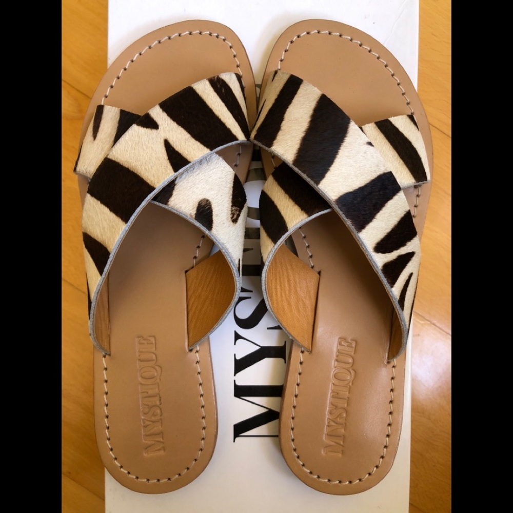 ANTHROPOLOGIE MYSTIQUE ZEBRA CROSS BAND SLIDE